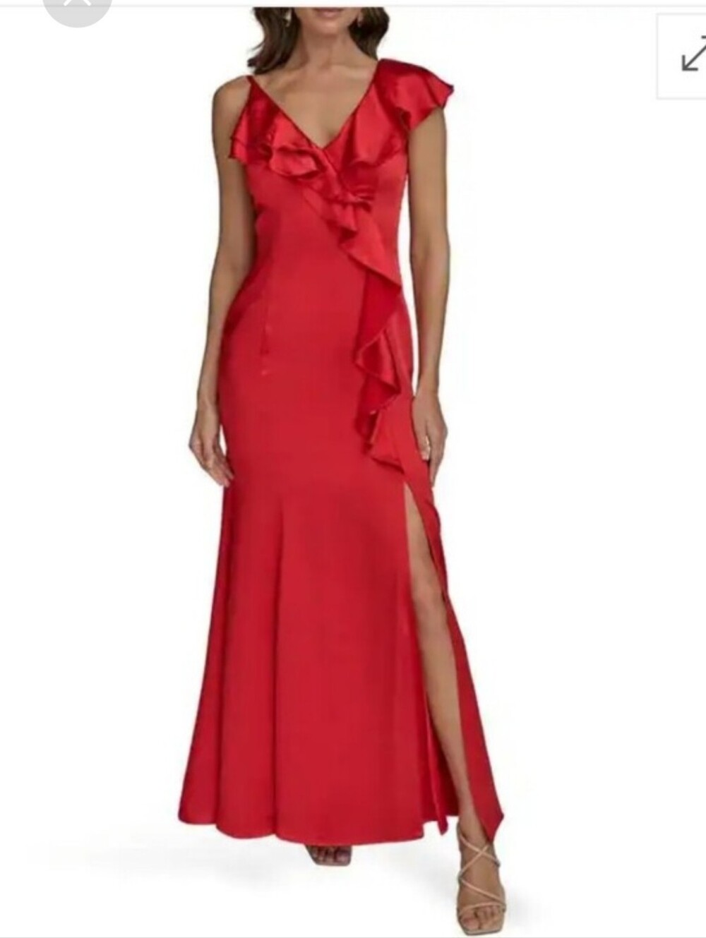 Donna Karan New York Red Satin Ruffle One Shoulder Maxi Gown Size 2 NWT $299